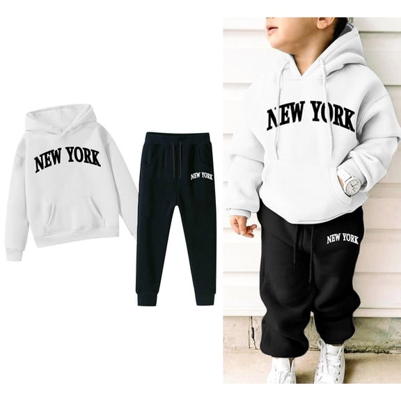 LIUYUNNN Kids Boys Girls Sweatsuit 2 Piece Long Sleeve White Letter California Soft Hoodie and Jogger Pants Warm Fall Winter Clothes Toddler 4-5 Years Boys Clothes Boys Girl Autumn and Winter Outfits