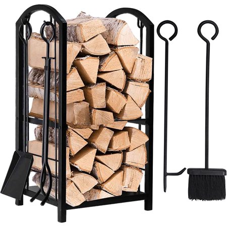 Firewood Rack Fireplace Tool Rack Indoor Wood Holders Fireplace Outdoor Log Holder Rack Lumber Storage Stacking Black Stove Wrought Iron Large Logs Bin Fireplace Tools Set Tongs Accessories
