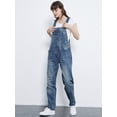 thumbnail image 2 of Womens Vintage Wash Straight Leg Denim Overalls With Pocket Bib, 2 of 3