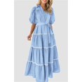 thumbnail image 6 of PRETTYGARDEN Women's Summer Button Down Shirt Dress Short Puffy Sleeve Tiered Ruffle Flowy Long Maxi Dresses, 6 of 6