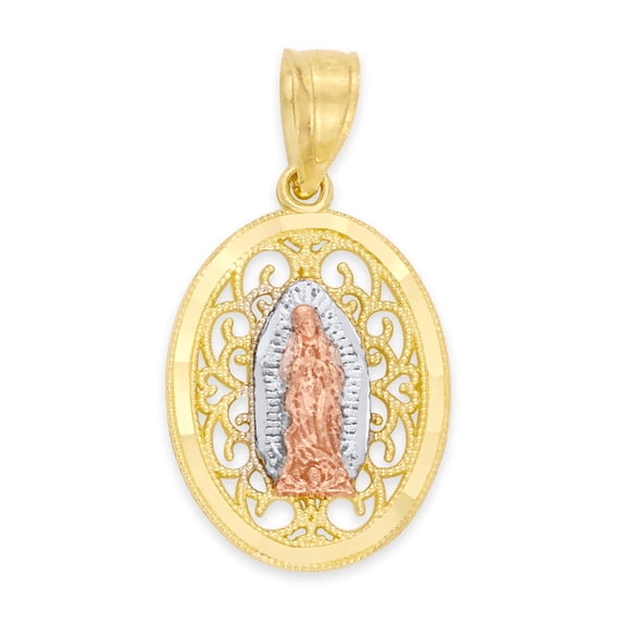 Golden Fire Solid 10k Tri Color Gold Our Lady of Guadalupe Pendant - Catholic Jewelry