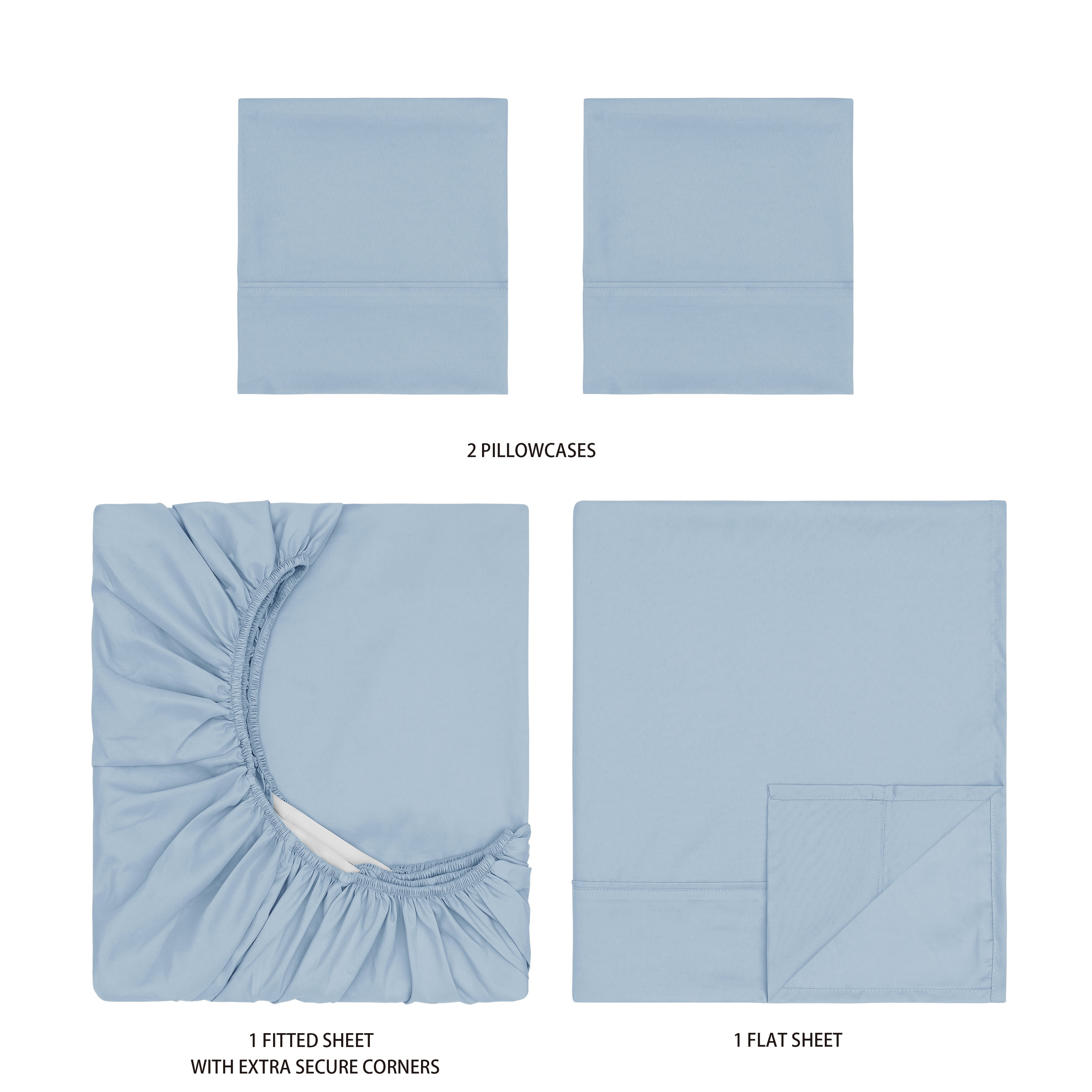 Mainstays Super Soft Brushed Microfiber Bed Sheet Set, Placid Blue, King, 4 Piece