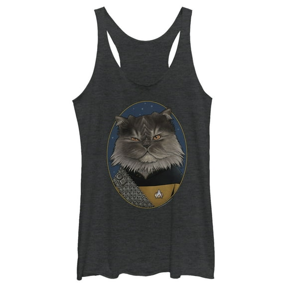 Women's Star Trek: The Next Generation Lieutenant Commander Worf Cat  Racerback Tank Top Black Heather Medium