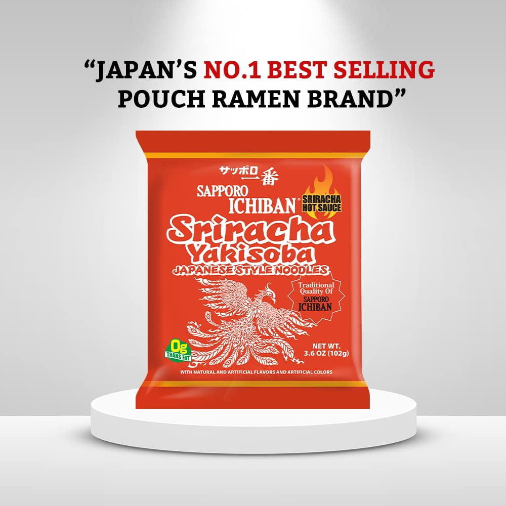 [SAPPORO ICHIBAN] Sriracha Yakisoba, Spicy Chow Mein, No. 1 Tasting Japanese Instant Noodles (3.6 Oz/102 g) (30 Packs)