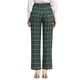 thumbnail image 3 of Pantalones largos rectos de cintura elástica con botones y cremallera de cuadros para mujer INSPIRE CHIC 2XL verde negro blanco, 3 of 8