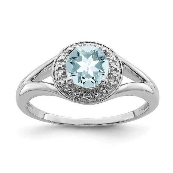 Sterling Silver Rhodium-plated Diam. & Aquamarine Ring Size 5