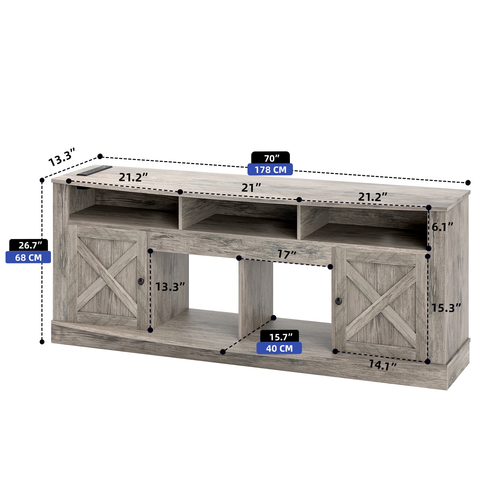 Uforic 70 Inch White Farmhouse TV Stand Suitable for TVs up to 80 Inches for Living Room, Brown