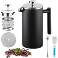 thumbnail image 1 of Cafetera Prensa Francesa de Acero Inoxidable Doble Pared, 1000ml y Tetera Émbolo con Filtros, 1 Cucharas Cepillo Esponja para Hacer Café Té Mejor（negro） negro, 1 of 7