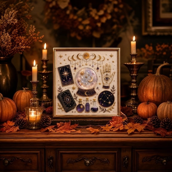 Celestial Diamond Painting Kits for Adults, 3D Tarot Crystal Ball Pearl Art Craft Set with Frame, Mystical Astrology Palmistry Pearl Bead Embroidery Paint by Numbers Kit for Home Wall Decor,A