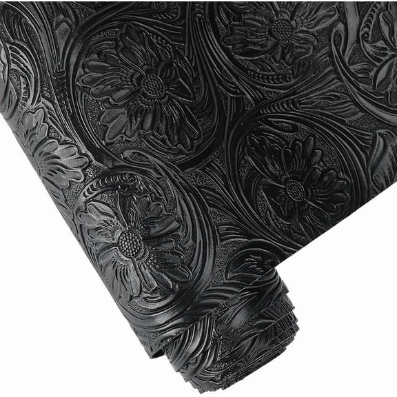 1roll PU Leather Fabric for Craft Making Supplies Flower Pattern Black 1370x301x0.8mm
