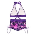 thumbnail image 4 of qucoqpe Two Piece Bikini Sets for Women Fashion Floral Print High-Waisted Bathing Suits Halter Bra Swimwear with Ruched Boyshorts‌, 4 of 6