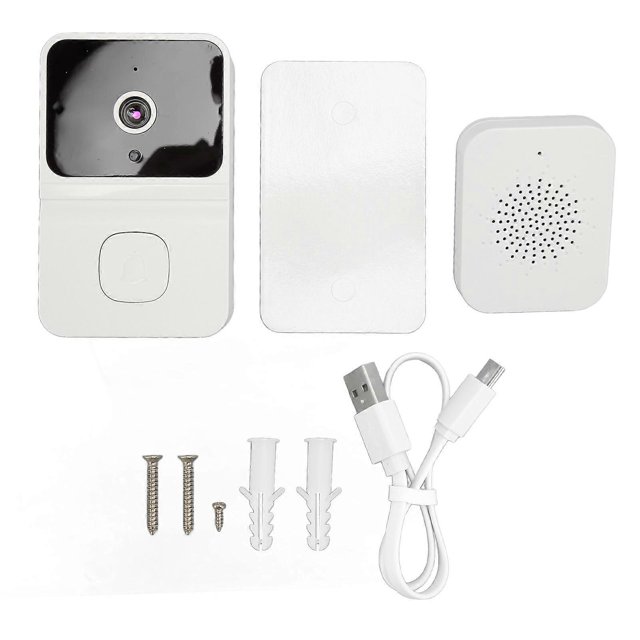 Sonnette vidéo intelligente sans fil avec caméra WiFi et interphone, détection de mouvement, vision nocturne, sonnerie intérieure, blanc