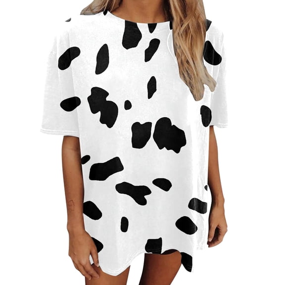 BOOMNY Women's Plus Size Short Sleeve T-Shirts Cow Graphic Loose Summer Tees for Women