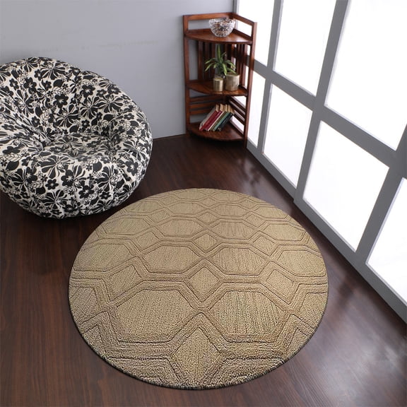 Rugsotic Carpets Hand Tufted Wool Eco-Friendly 8'x8' Area Rugs Round Beige Contemporary Modern High Pile Thick Handmade Anti Skid Indoor Rug for Living Room, Bedroom K01005