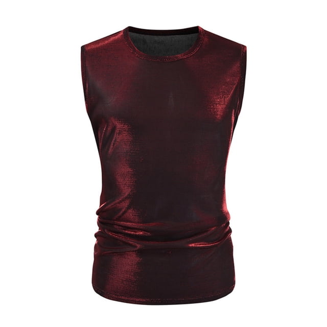 Mens Trendy Performance Costume Sequin Tank Top Fashionable Shiny Pullover Round Neck Tank Top