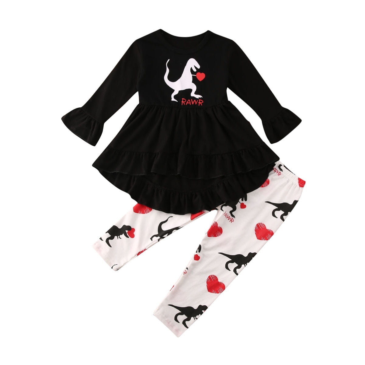 US Kids Baby Girls Clothes Love Long Sleeve Tops Pants Trousers Valentine Outfit 