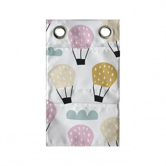 Hot Air Balloon Hanging Pocket Organizer, Repeating Balloon Cartoon Vehicle in the Air Travel Illustration, Printed Polyester Storage Bag with Pockets, 9" x 27", White Multicolor