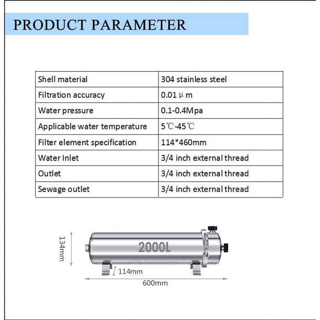 INTBUYING Water Filter PVDF Ultrafiltration Membrane Water Purifier 2000L/h 304 Stainless Steel