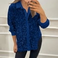 thumbnail image 2 of Kilaqueen Long Sleeve Shirts for Women Sparkly Sequin Lapel Collared Button Down Open Front Shirt Solid Color Soft Casual Party Club Glitter Outerwear Tops, 2 of 6