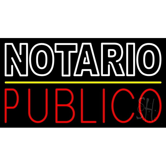 Double Stroke Notario Publico LED Neon Sign 13 x 24 - inches, Black Square Cut Acrylic Backing, with Dimmer - Bright and Premium built indoor LED Neon Sign for Defence Force.
