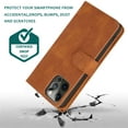 thumbnail image 2 of Compatible With iPhone 12 Pro Max Wallet Case Full Coverage Metal Zipper and Buttons Design Dual Layer Kickstand Card Pocket Slim & Lightweight Shockproof Wrist Strap Phone Case,Brown, 2 of 12