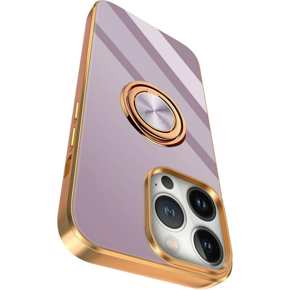 Compatible for iPhone 14 Pro Max Case with Ring Holder Kickstand [with Magnetic] Soft TPU Shockproof Electroplated Slim Thin Protective Phone Case for iPhone 14 Pro Max Purple
