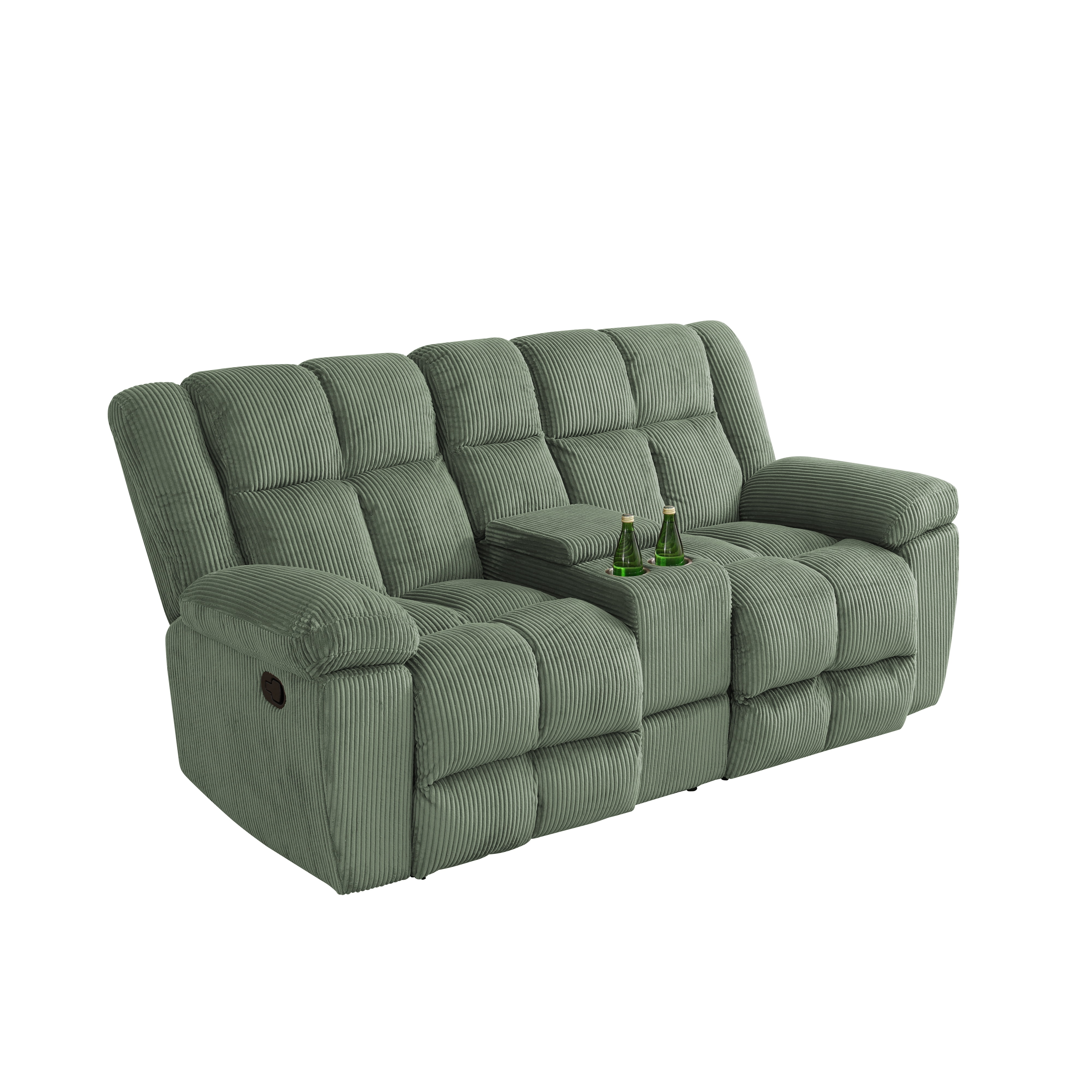 Gewnee Multifunctional Loveseat, Cup Holders, Corduroy Upholstery, Solid Wood Frame, Ideal for Living Room, Green