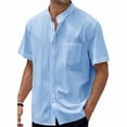 thumbnail image 2 of Qwertyu Mens Button Down Shirt Short Sleeve Casual Shirts Linen Textured Summer Beach Shirts Light Blue L, 2 of 4
