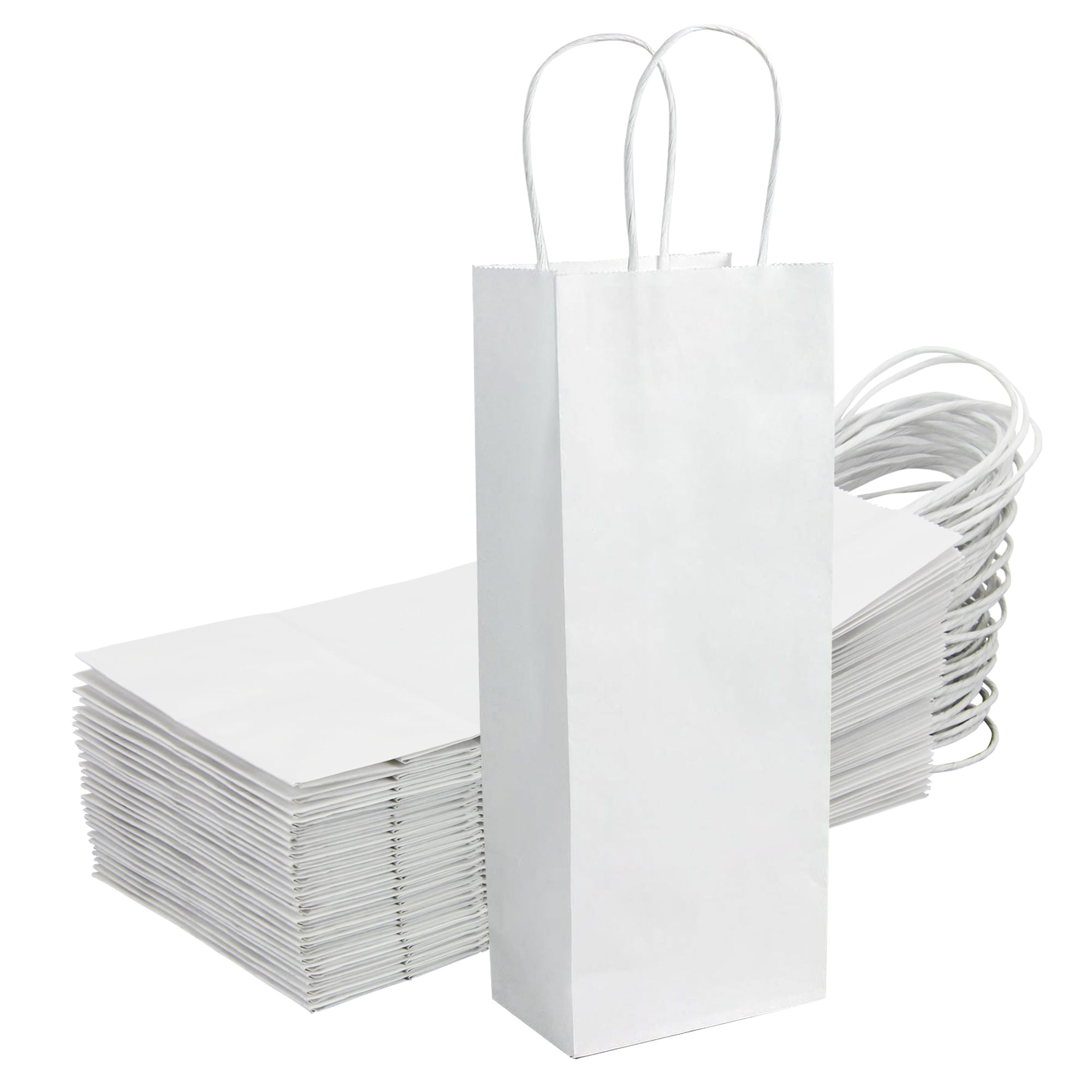 [30 Pack] White Wine Paper Bag with Handle 5.1x3.25x13.1” Kraft