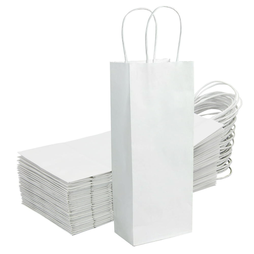 [30 Pack] White Wine Paper Bag with Handle 5.1x3.25x13.1” Kraft