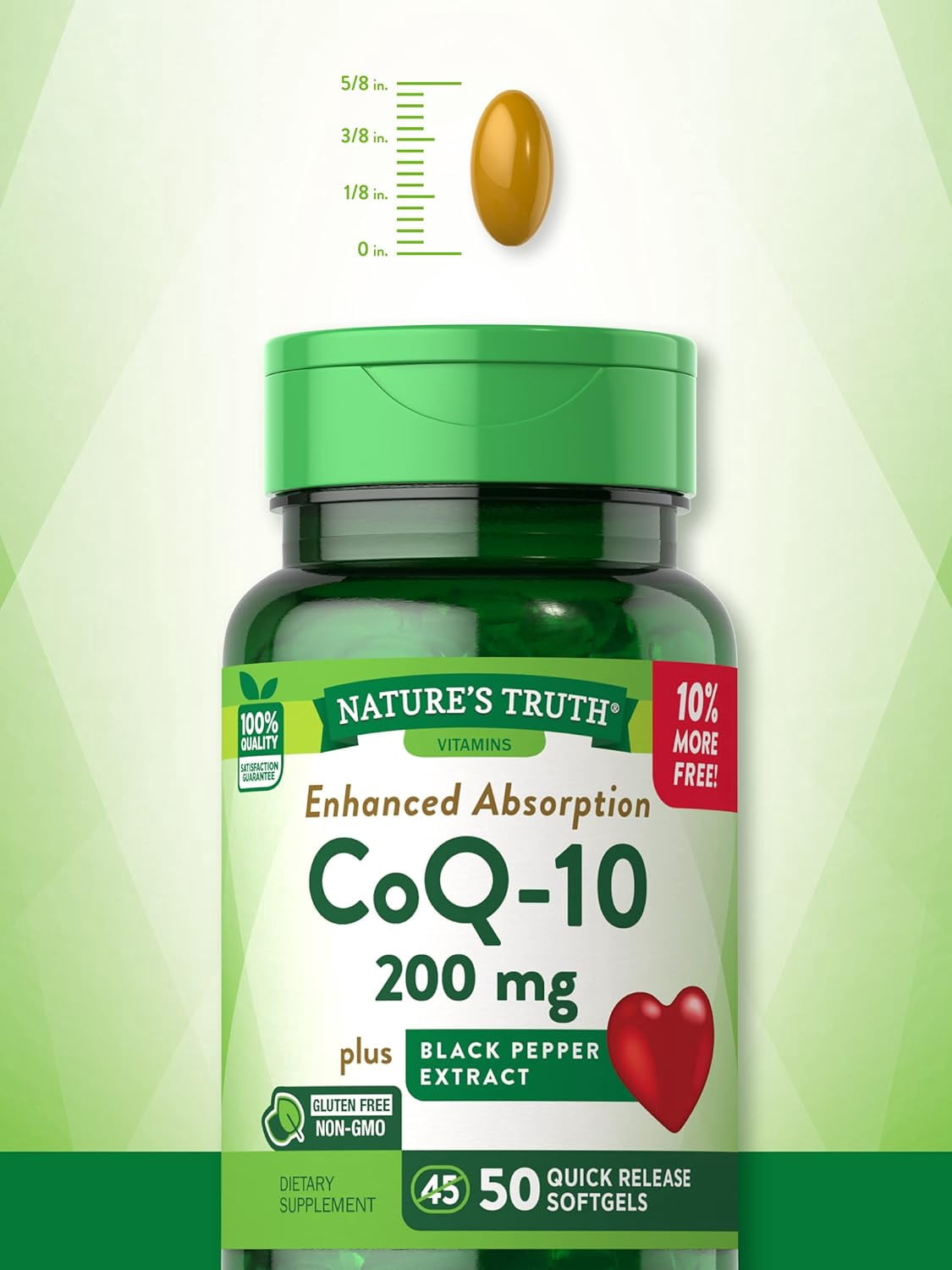 Nature's Truth CoQ10 200 mg Softgels | 50 Count | Enhanced Absorption Supplement | Plus Black Pepper Extract | Non-GMO, Gluten Free