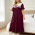 thumbnail image 5 of SELONE Long Nightgowns for Women Short Sleeve Plus Size Lace Maxi Sleep Shirt Ruffle Bow Long Dress Casual House Dress, 5 of 6