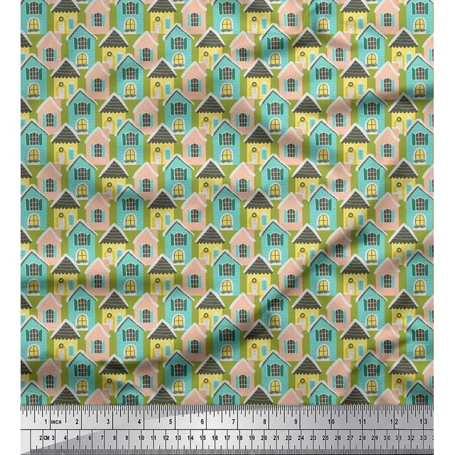 Soimoi Green Heavy Canvas Fabric House Architectural Printed Fabric 1 Yard 58 Inch Wide