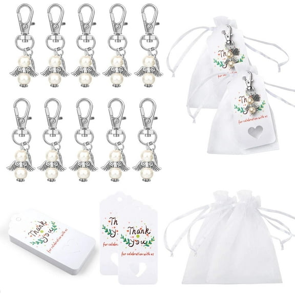 Naler 24 Pcs Angel Favor Keychains Bags Thank You Tags,Guest Return Gifts for Baby Shower,Bridal Shower,Party Favors,White