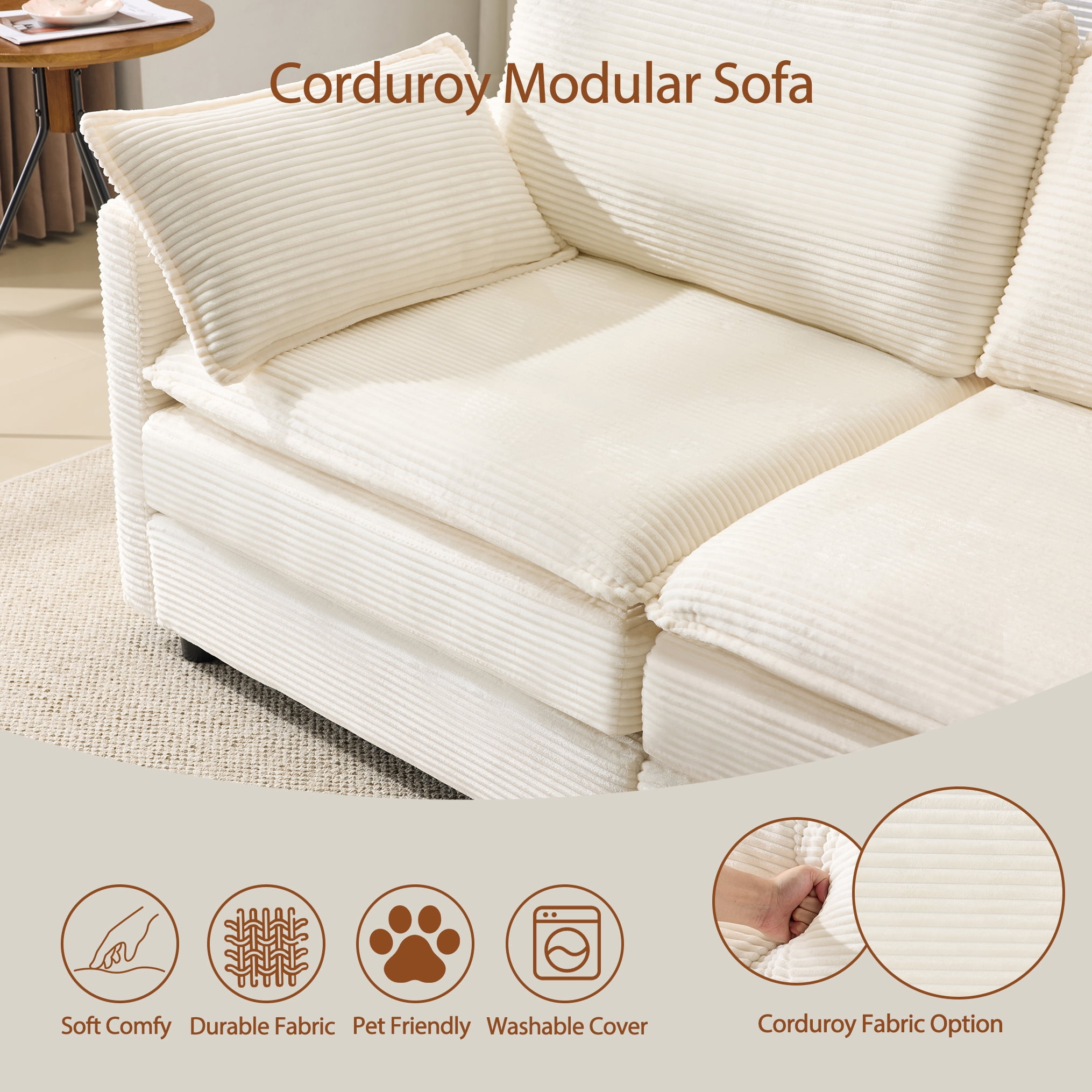 BSHTI 69 inch Corduroy Modular Sectional Sofa, Cloud Loveseat with 2 Throw Pillows, Modern Living Room Sofa for Small Apartment (Beige)
