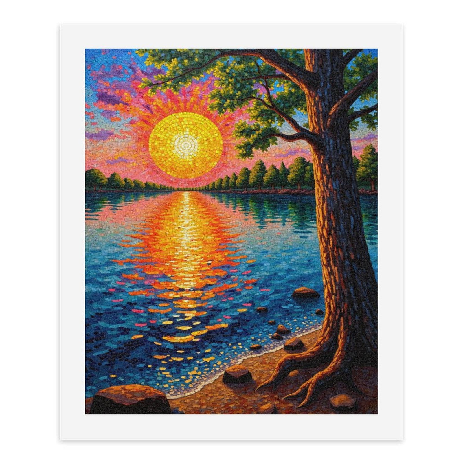 Paint by Numbers Kit for Adults, Sunset Over Water Mosaic Art Paint by Numbers, Easy Paint by Numbers Kit for Adults Beginner, DIY Adult Paint by Number Kits on Canvas, Home Decor