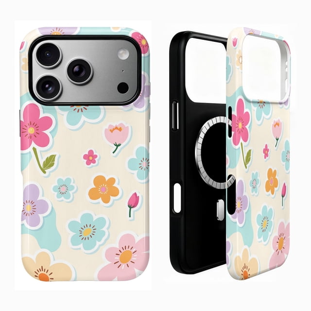 SKLYDDI Étui Mignon à Motif Floral Pastel pour iPhone 14 Pro Max, Compatible MagSafe