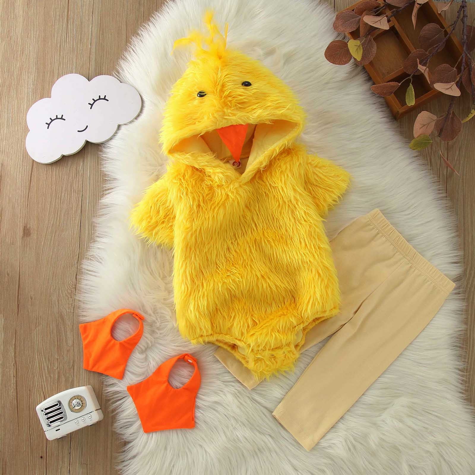 Mepaouo Toddler Chicken Cosplay Outfit Clothes Baby Boy Girl Halloween Pumpkin Romper Bodysuit Dress up Set 3-6M