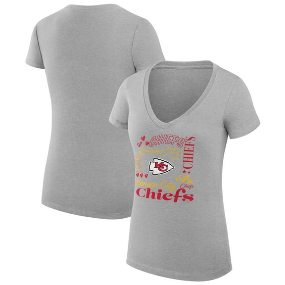 Women's G-III 4Her by Carl Banks  Heather Gray Kansas City Chiefs Super-Slim Fit Lightweight Collage Team V-Neck T-Shirt