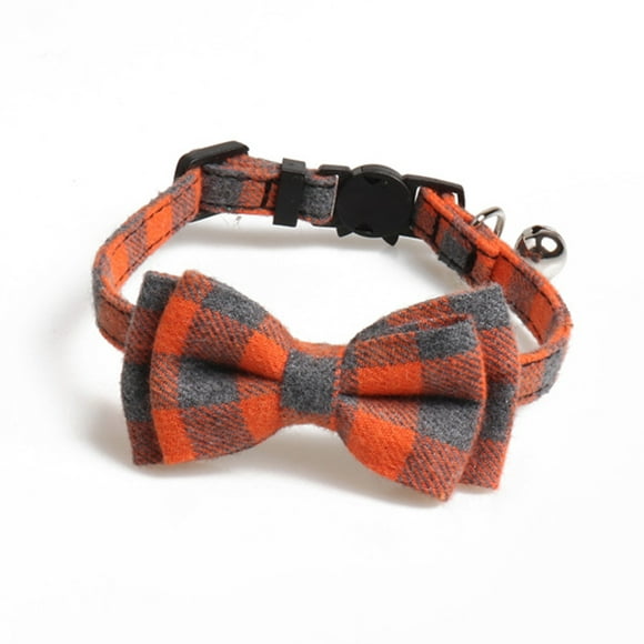 CAROOTU Adjustable Cat Breakaway Style Collar with Bow Tie and Bell Cute Plaid Patterns