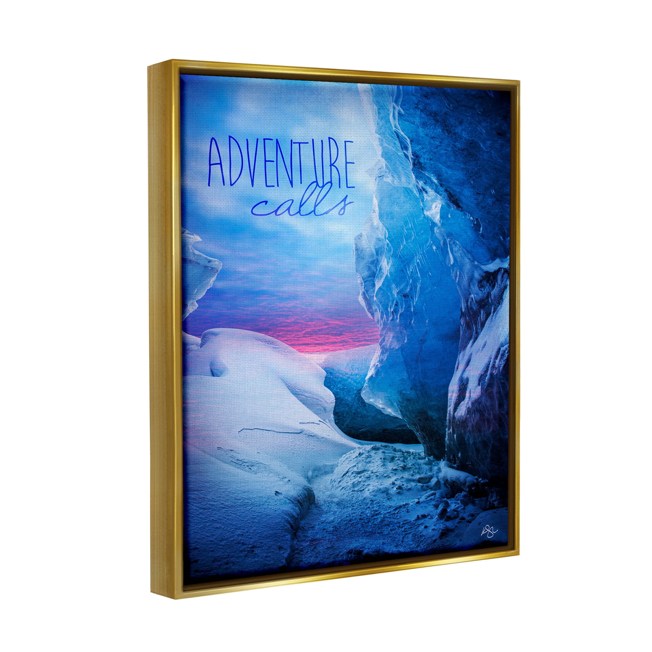 Stupell Industries Adventure Calls Snowy Glacier Graphic Art Metallic Gold Floating Framed Canvas Print Wall Art, Design by K. Kaufman