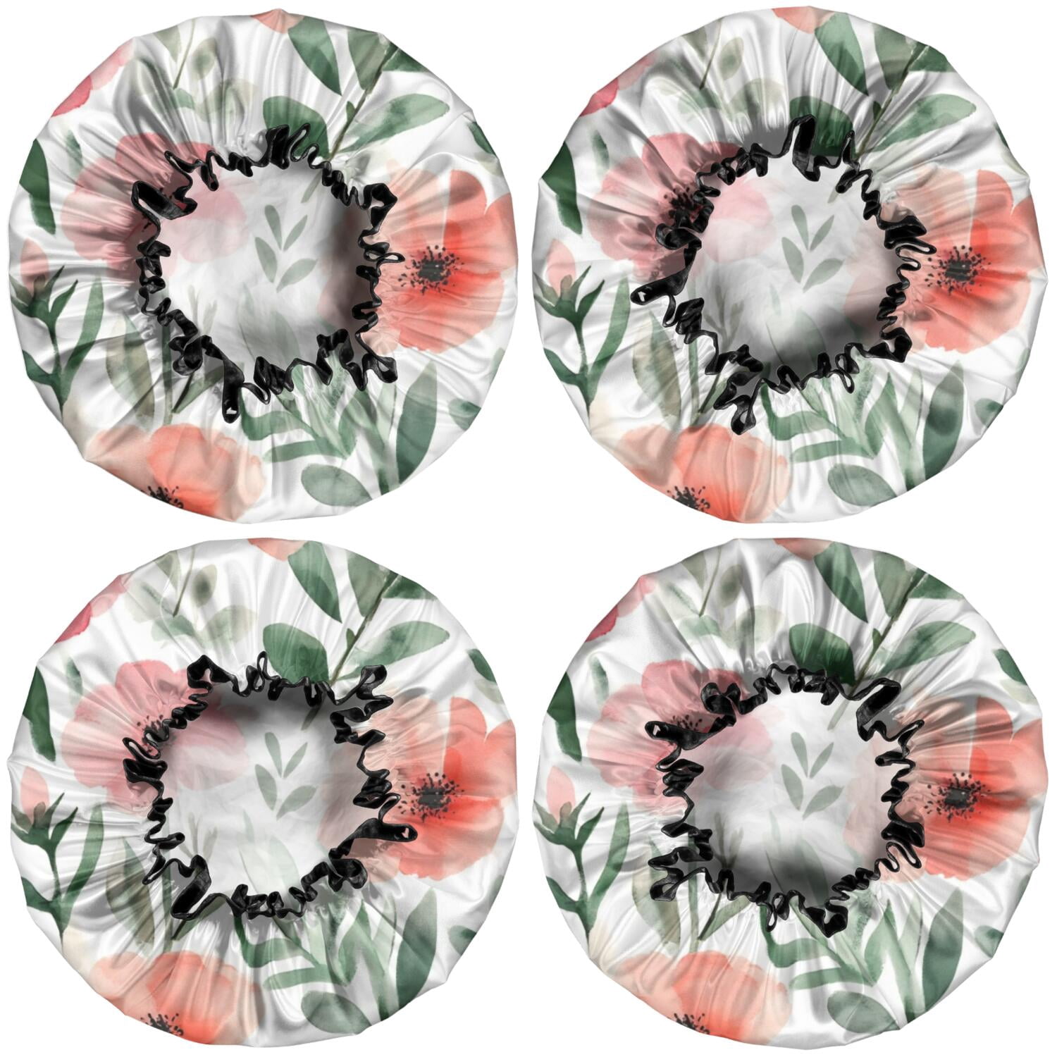 Shower Caps,Pioneer Flower Floral Print Pattern Waterproof Shower Cap for Women 4 Pieces,Double Reusable Hair Cover for Shower PEVA Elastic Stretch Hem
