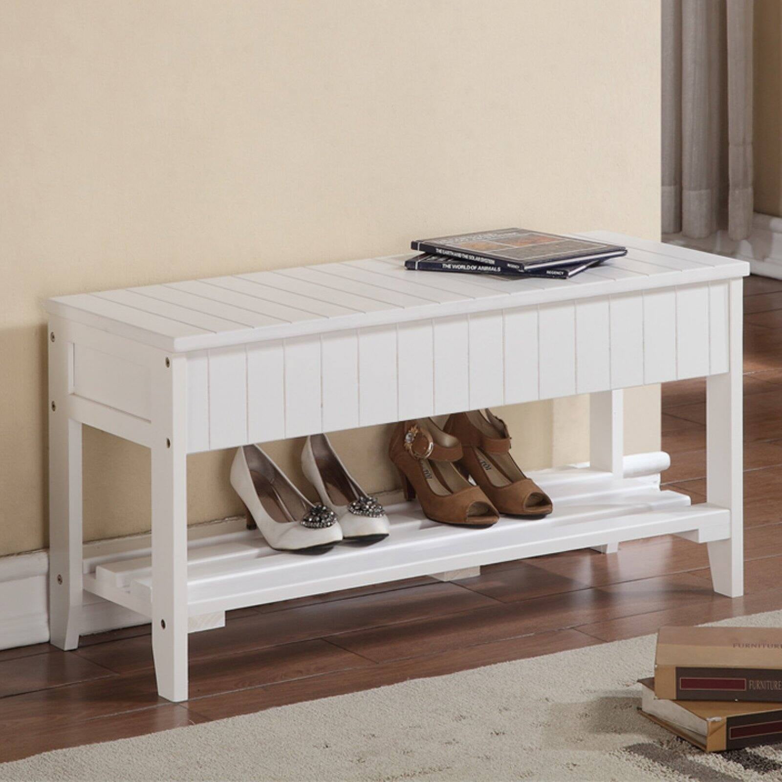Roundhill Furniture Solid Wood Shoe Storage Bench - Walmart.com