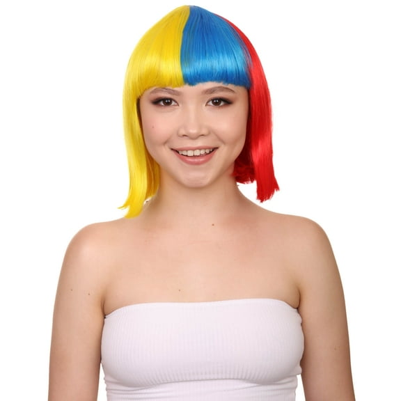 Colombia Flag Bob Wig Sport Party | Patriotic Character Cosplay Halloween Wig | Premium Breathable Capless Cap