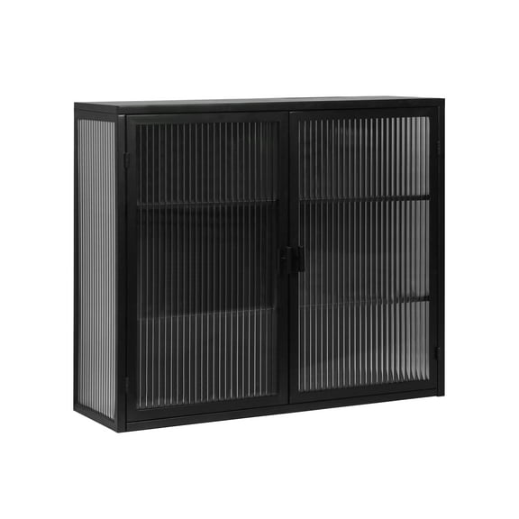 27.56 in. W x 9.06 in. D x 23.62 in. H 2 Glass Doors Metal Bathroom Storage Wall Cabinet with 3-Tier Shelf in Black