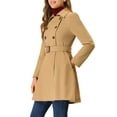 thumbnail image 4 of Unique Bargains Women's Turn Down Collar Swing Hem Double Breasted Coat, 4 of 6