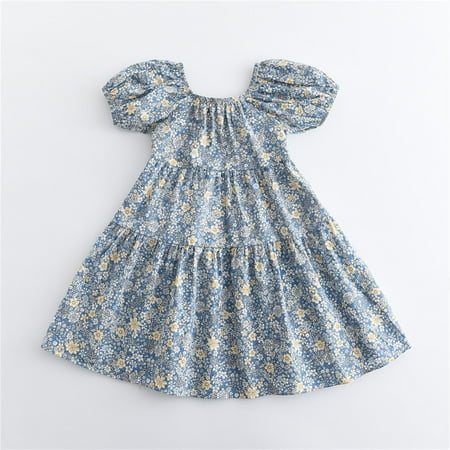 

Hunpta Toddler Kids Baby Girls Summer Casual Puff Sleeves Ruffled Bow Floral Party Princess Dress Clothes 1-7 Years