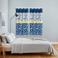 thumbnail image 4 of Blue Yellow Kitchen Curtains 84 Inch Length, Botanical Floral Motifs Wildflower Striped Grommet Top Bedroom Living Room Curtains, Light Filtering Cafe Curtain Drapes 2 Panels Set 104''x84'', 4 of 9