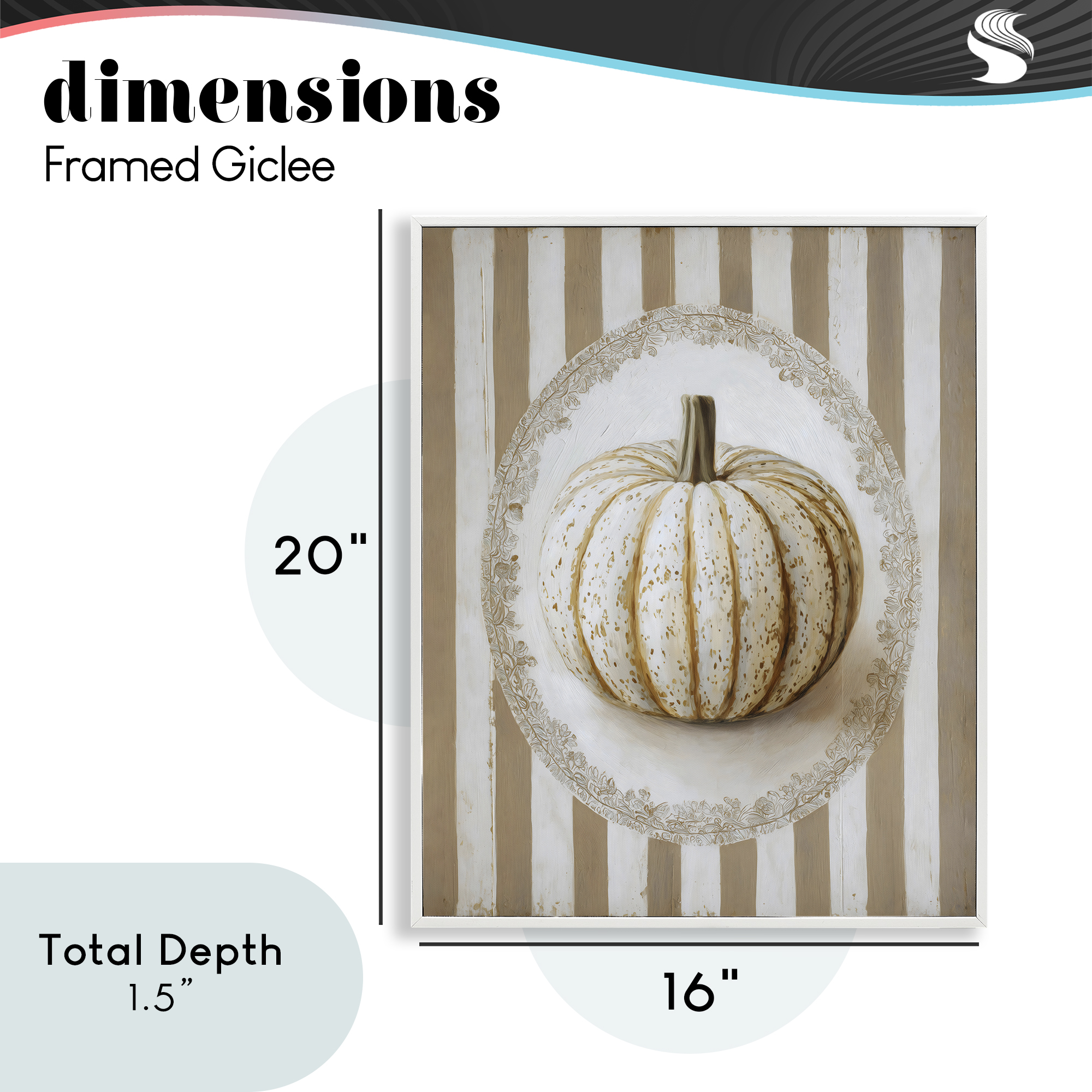 Beige Stripes Pumpkin White Framed Giclee Art, design by Arlington Prints