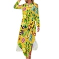 thumbnail image 1 of Robe en Chiffon Imprimé Fruits Jaune Citron Robes Mignonnes Femmes Manches Longues Style Rue Col en V Motif Robe Décontractée Surdimensionnée, 1 of 5